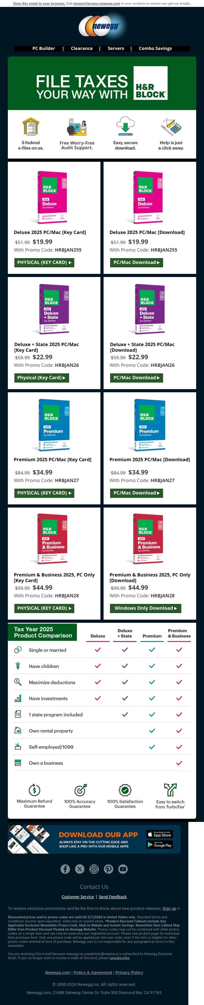 Save on H&R Block Tax Software! 💵📊 Up to $45 off w/ Promo Code! email from Newegg screenshot