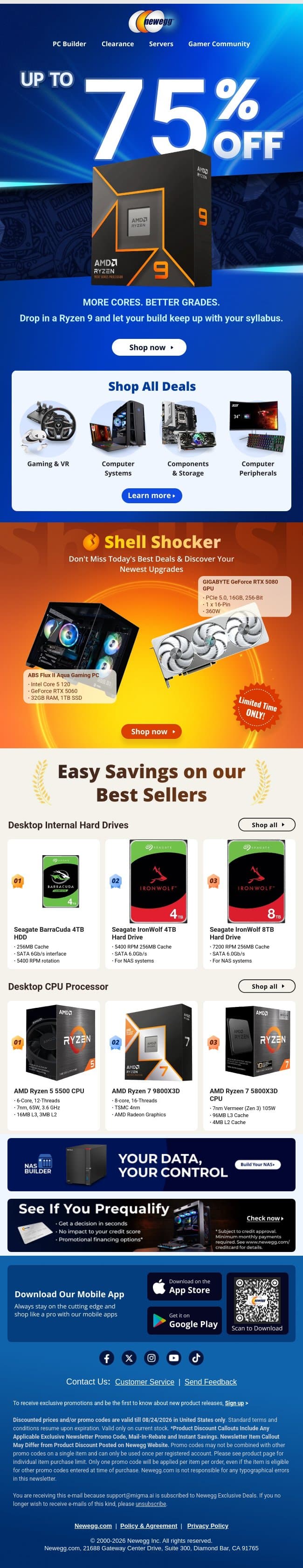 Up to 75% off — Back to School Sale! email from Newegg screenshot