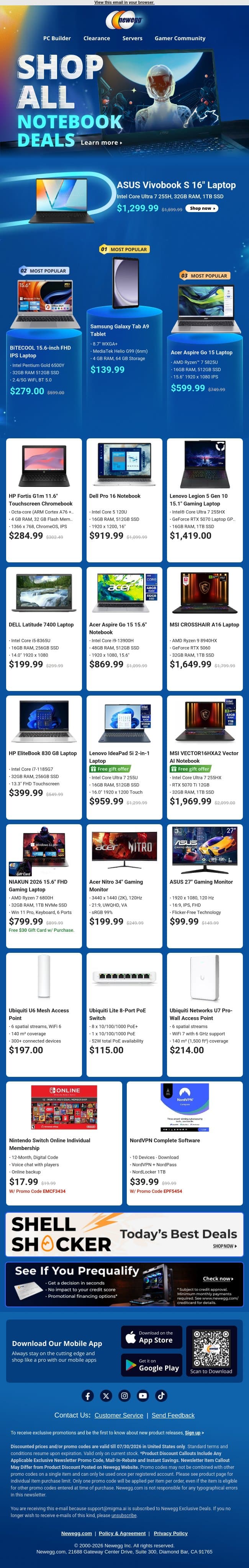 💻 Laptops & Gaming Monitors on Sale Now! email from Newegg screenshot
