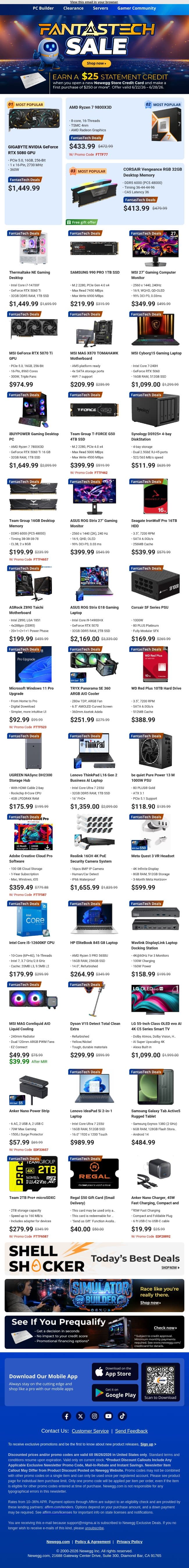 Only the Best. 📦🏷️ Shop the FantasTech Sale! email from Newegg screenshot