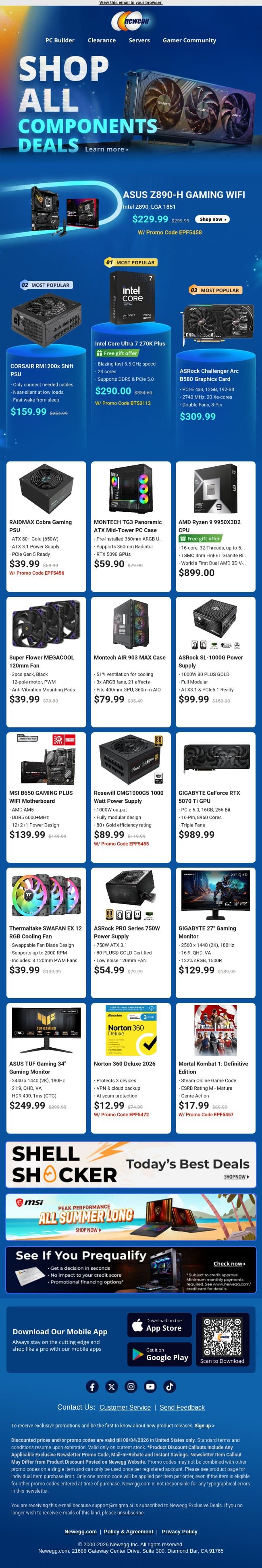 🖥️ Upgrade with Key CPUs & Motherboards email from Newegg screenshot