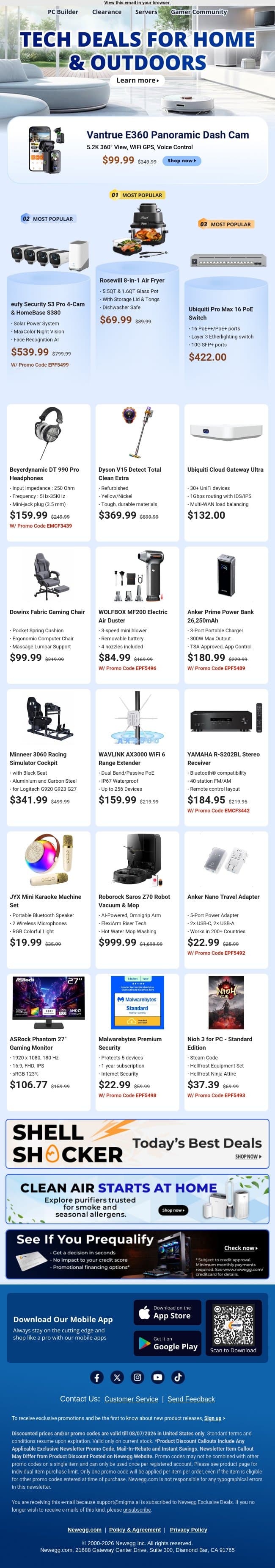 📹 Dash Cam Systems & Air Fryers await! email from Newegg screenshot