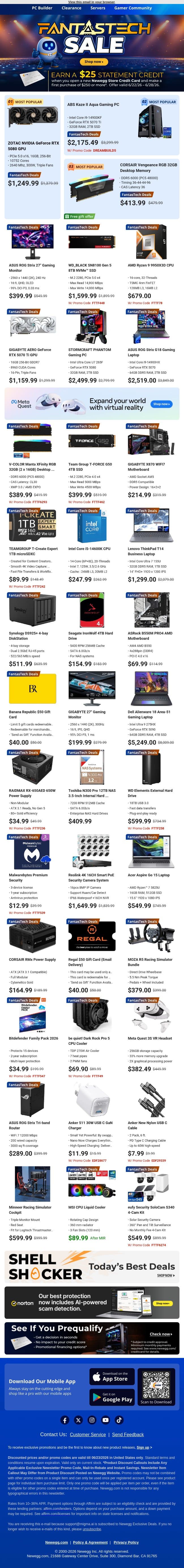 Our FantasTech Sale Is On! 🛒🛍️ email from Newegg screenshot