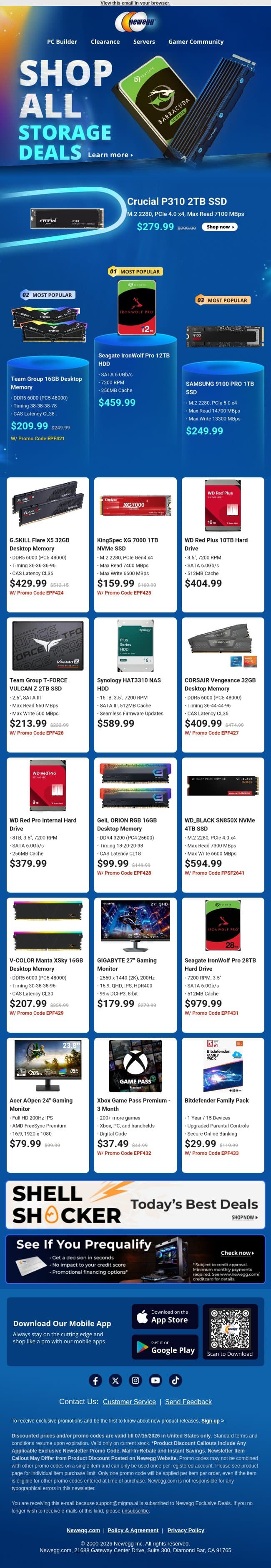 💻 Upgrade with Internal SSDs & Desktop Memory email from Newegg screenshot