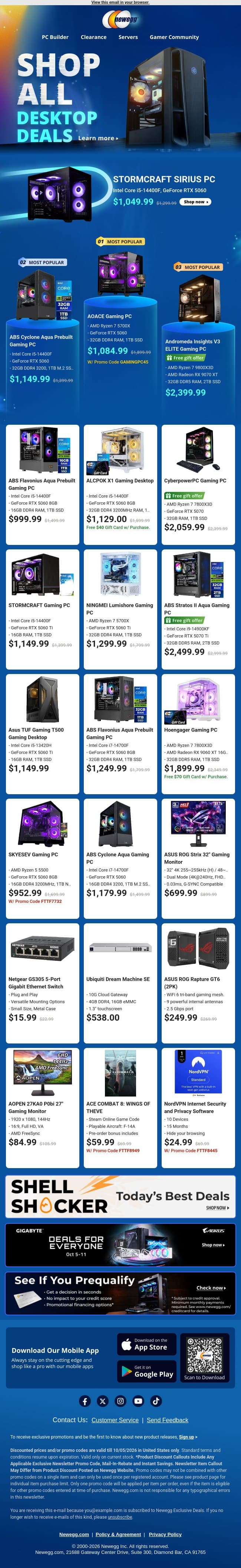 Gaming Desktop PC Bonanza ⚡ Check It Out! email from Newegg screenshot