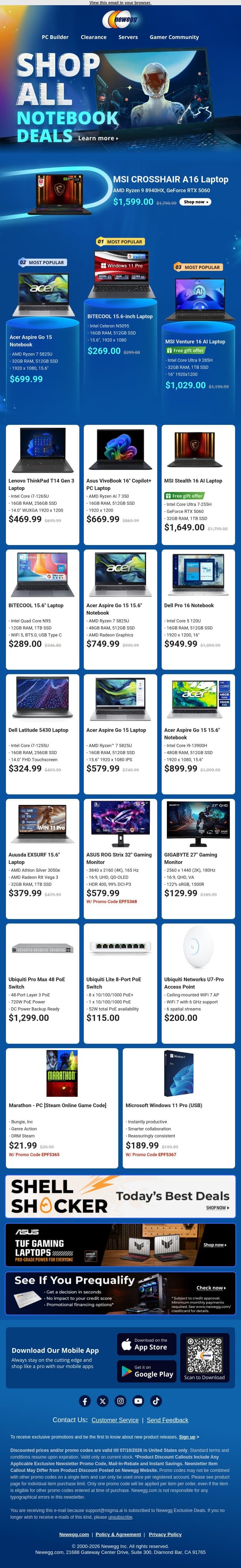 🎮 Top Gaming Laptops & Monitors Alert email from Newegg screenshot