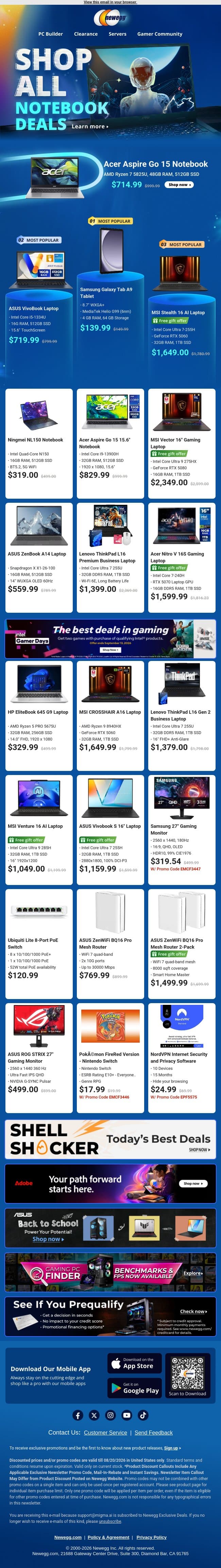 💻 All Laptops & Gaming Monitors: Top Offers email from Newegg screenshot