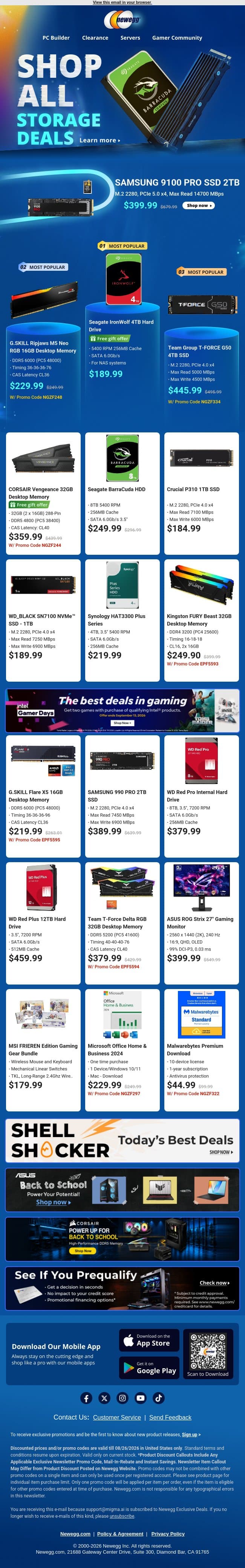 💾 Top Internal SSDs & Hard Drives! email from Newegg screenshot