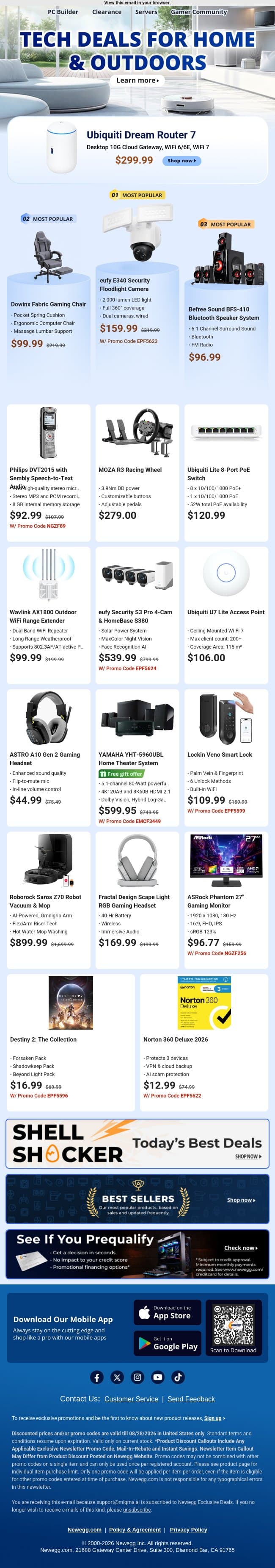 📡 Wireless Routers & Security Cameras Galore email from Newegg screenshot