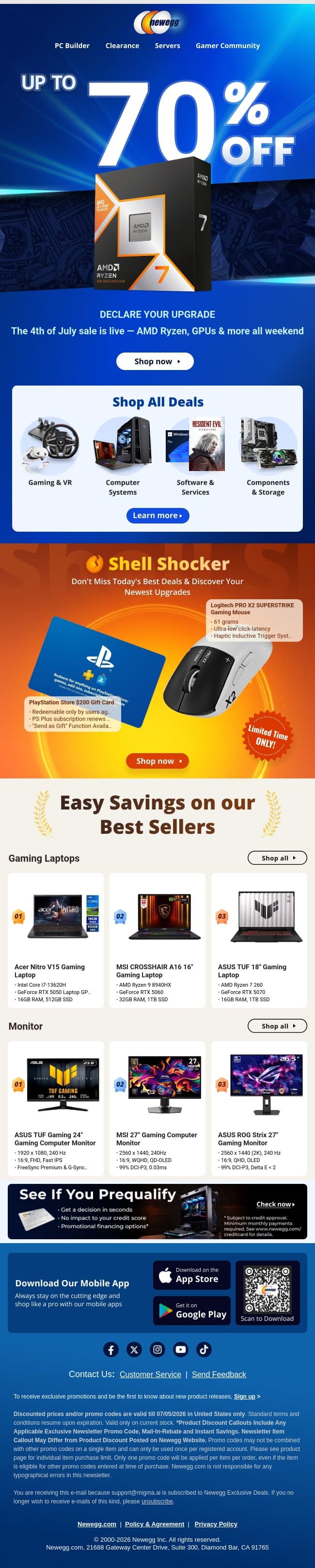 Independence Day savings: CPUs, GPUs & more on sale email from Newegg screenshot