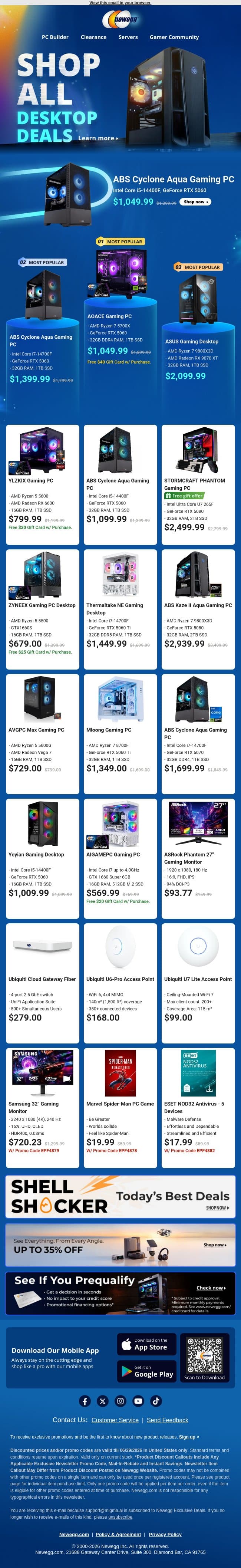 🎮 Gaming PCs Bonanza: Unmissable Offers Inside! email from Newegg screenshot