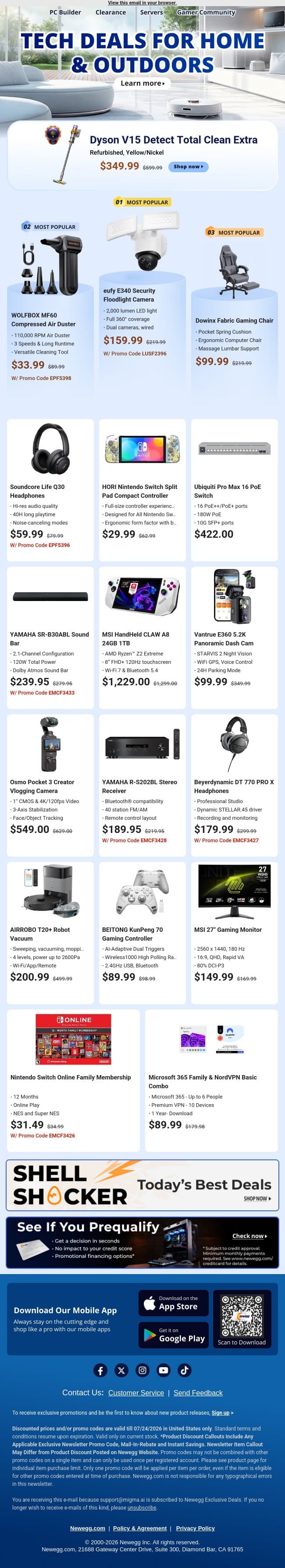 🧹 Broom Vacuums & Security Cameras Await! email from Newegg screenshot
