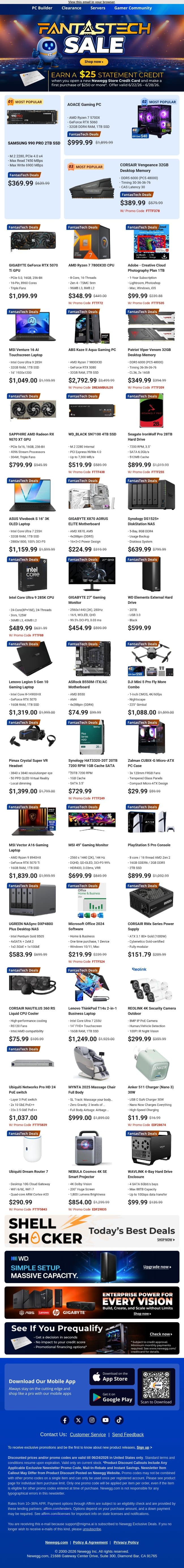 Deal Alert! ⚠️💸 FantasTech Sale Ongoing! email from Newegg screenshot