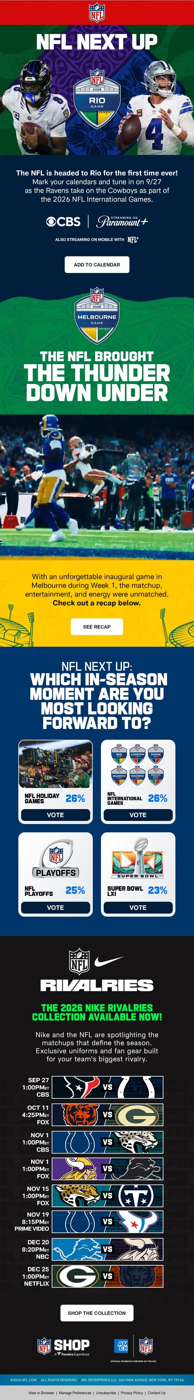 Next Up: Rio de Janeiro! email from NFL screenshot