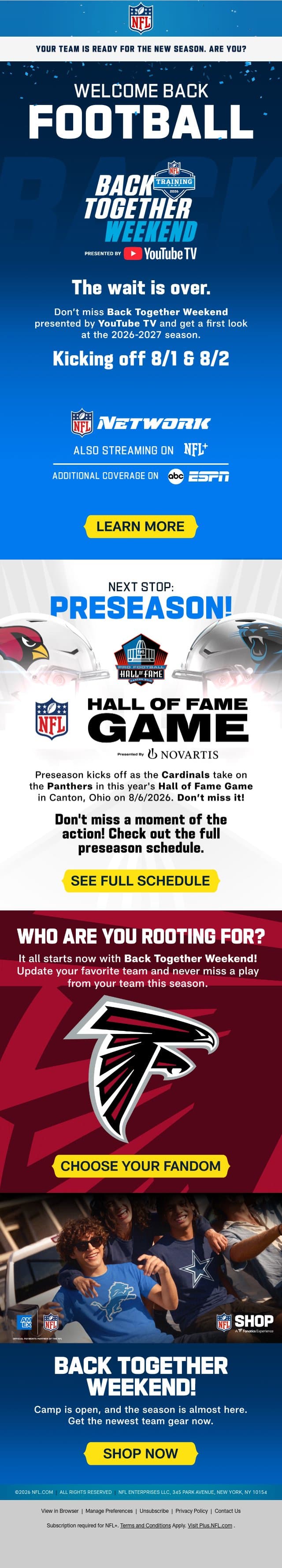 🙌 Welcome Back, Football Fans email from NFL screenshot