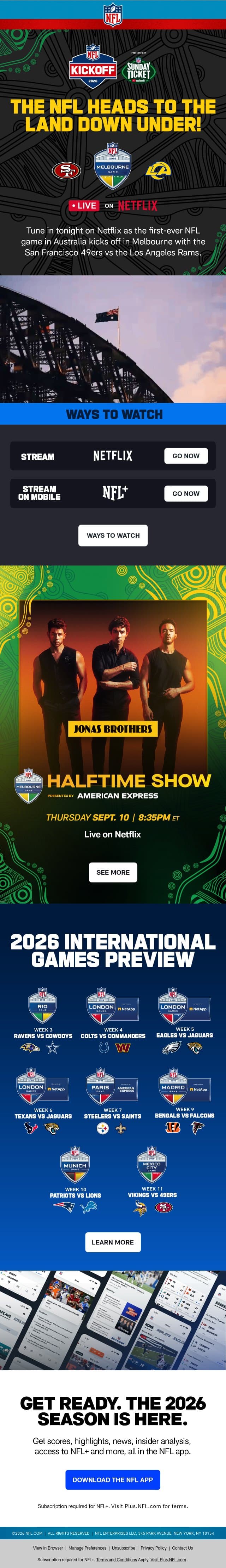 🔥The NFL’s First Melbourne Game Is LIVE on Netflix Tonight! email from NFL screenshot