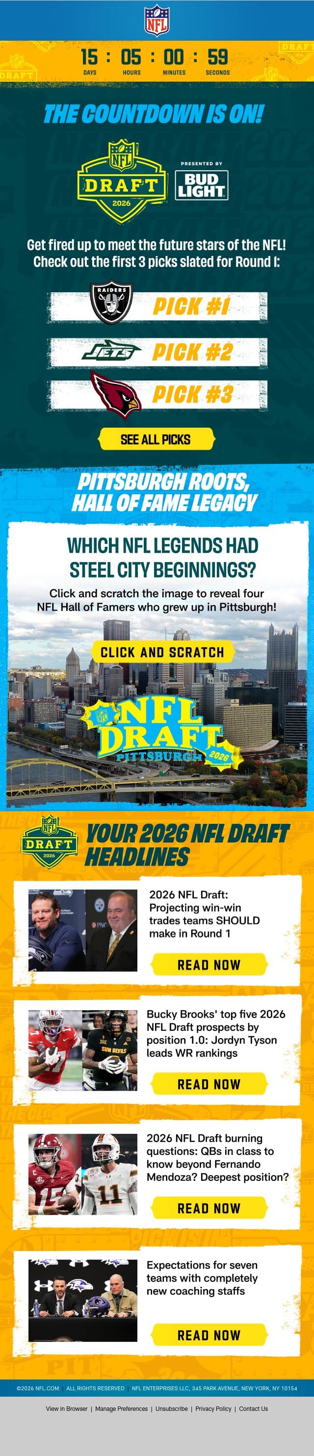The Countdown To The 2026 NFL Draft Is ON! ⏳ email from NFL screenshot
