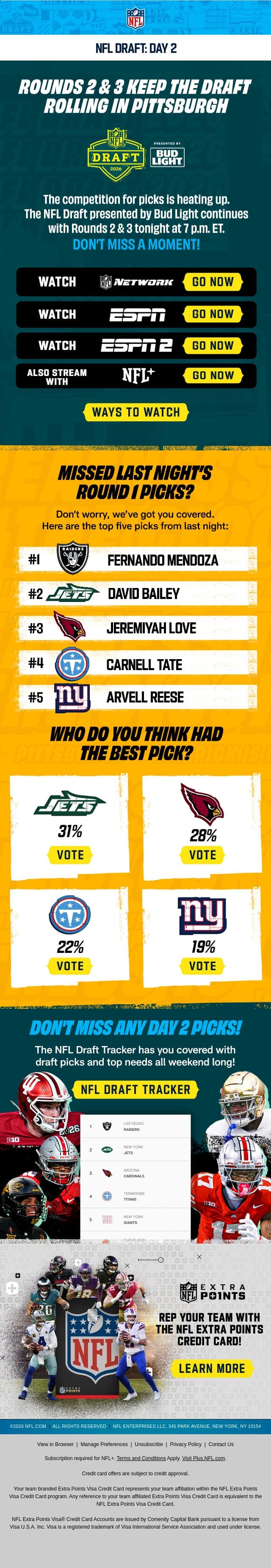 Last Night Was Just the Beginning — Day 2 Keeps Draft Rolling! email from NFL screenshot