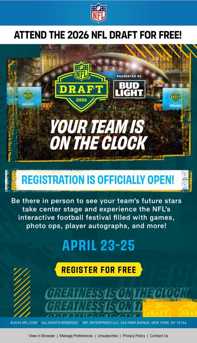 Witness The Future Of Your Team In Person email from NFL screenshot