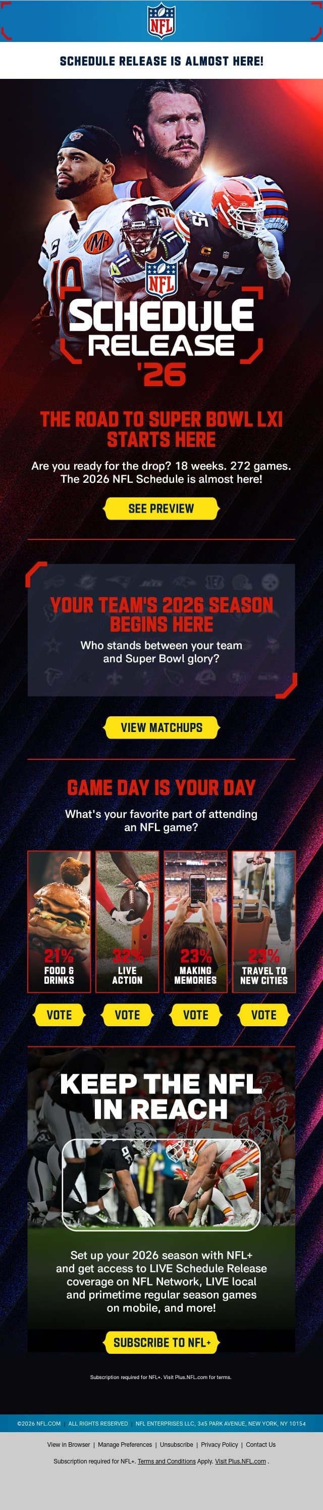 New Season, Same Rivalries - All The Games Revealed! email from NFL screenshot