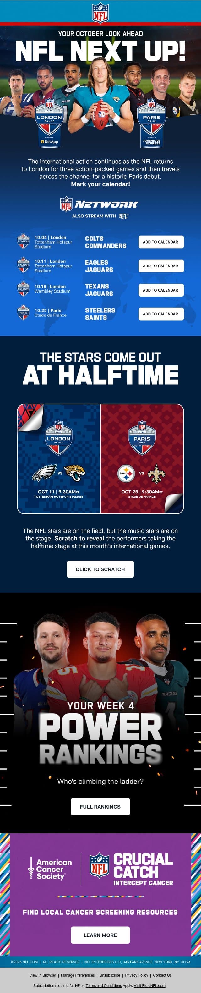 NFL Next Up: London to Paris, NFL History Awaits! email from NFL screenshot