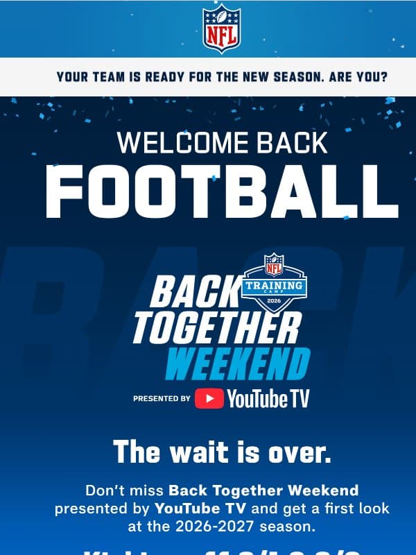🙌 Welcome Back, Football Fans email from NFL