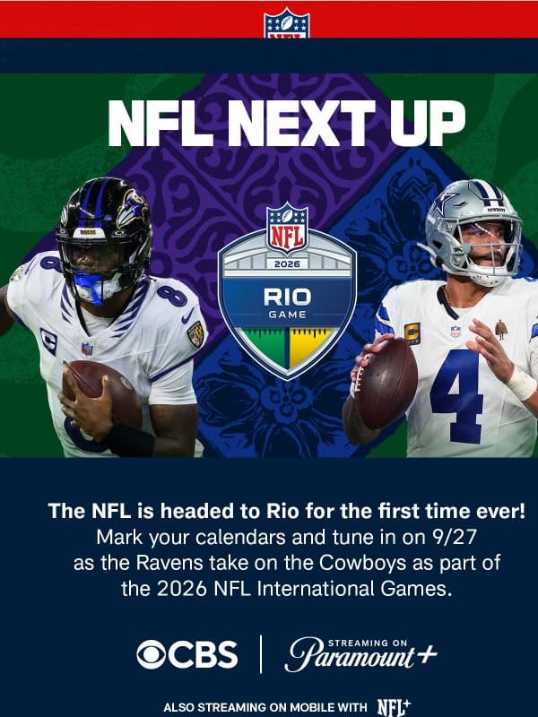 Next Up: Rio de Janeiro! email from NFL