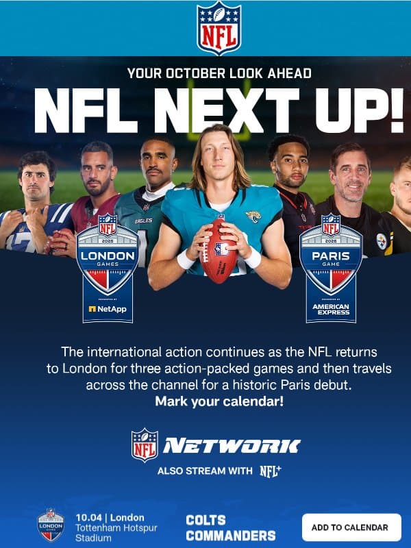 NFL Next Up: London to Paris, NFL History Awaits! email from NFL