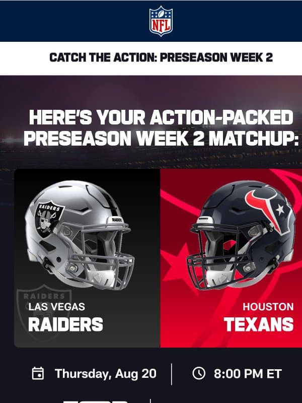 🔥 Preseason Week 2 Is About To Hit The Field! email from NFL