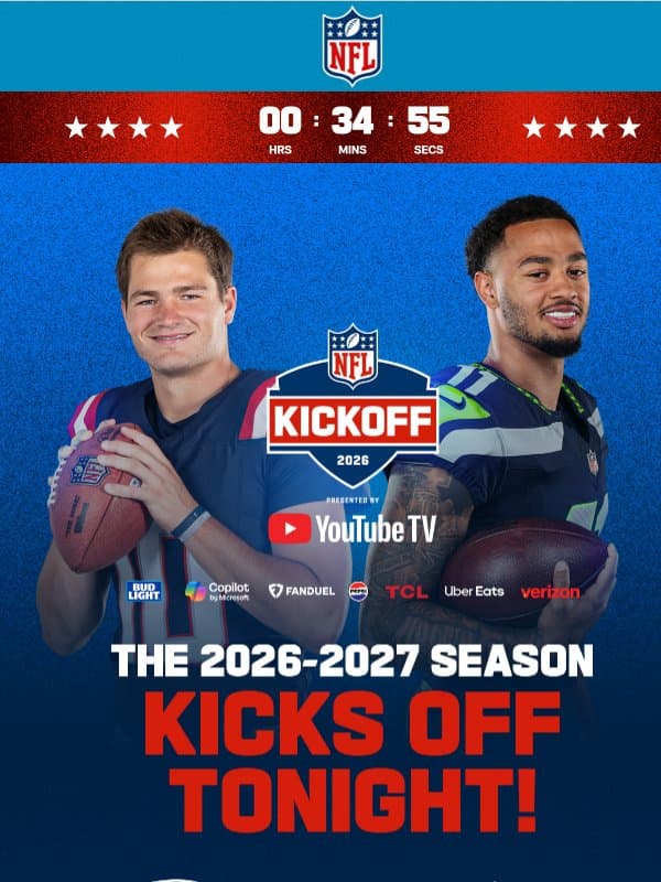 IT’S TIME. The 2026 Season Starts TONIGHT! 🎉 email from NFL