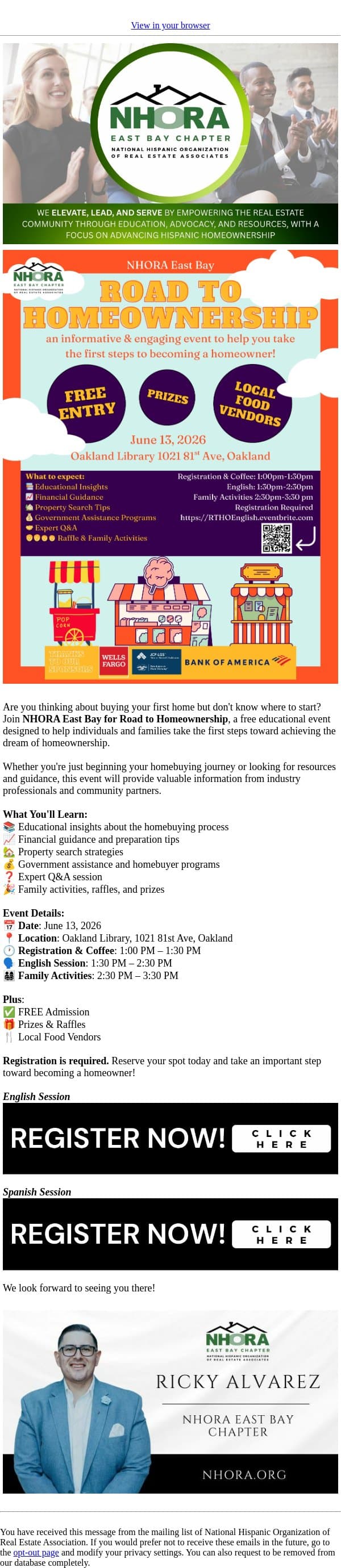 FREE Homebuyer Workshop + Prizes & Family Activities email from NHORA screenshot