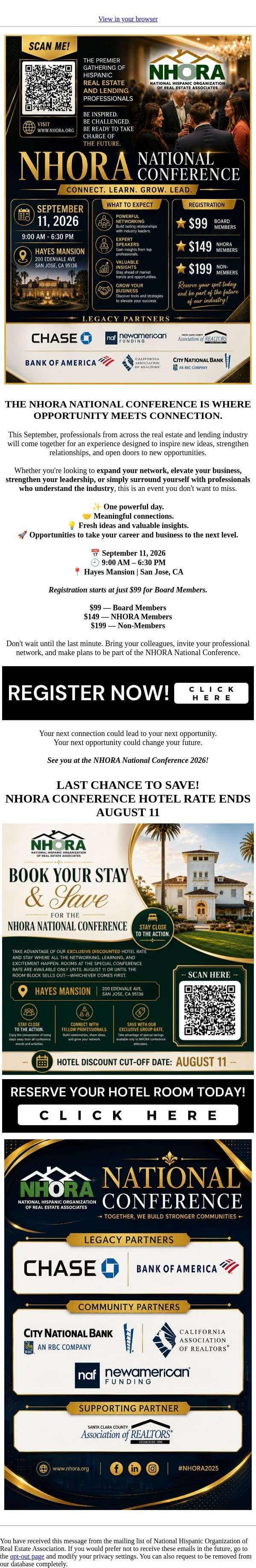 One Day. Big Connections. Greater Opportunities. email from NHORA screenshot
