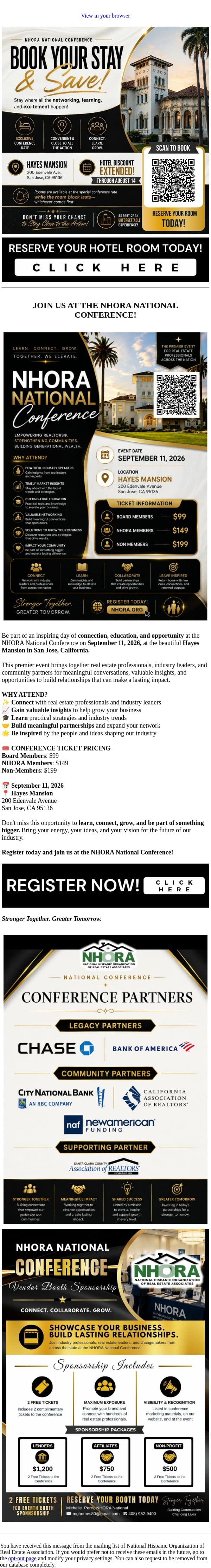Where Leaders Connect & Opportunities Begin email from NHORA screenshot