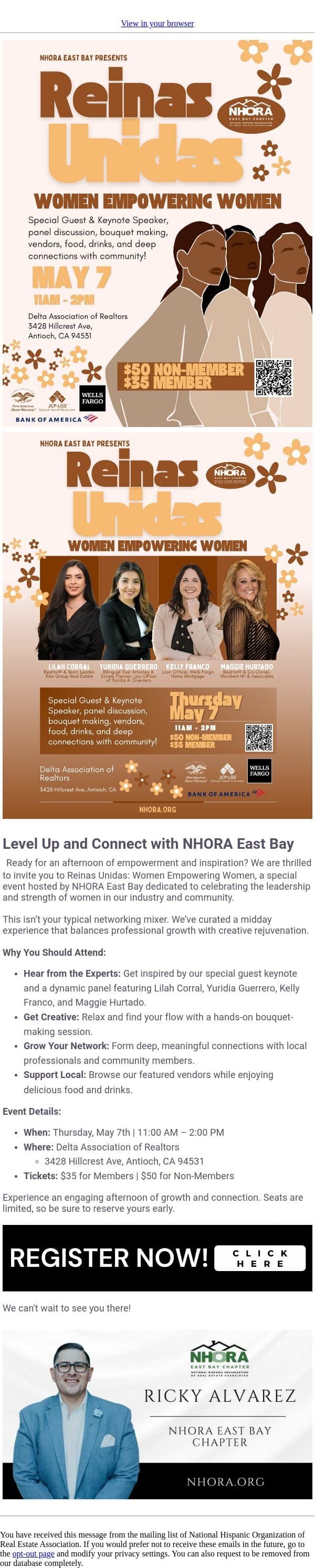 Elevate Your Circle: Reinas Unidas is Coming to Antioch! 🚀 email from NHORA screenshot