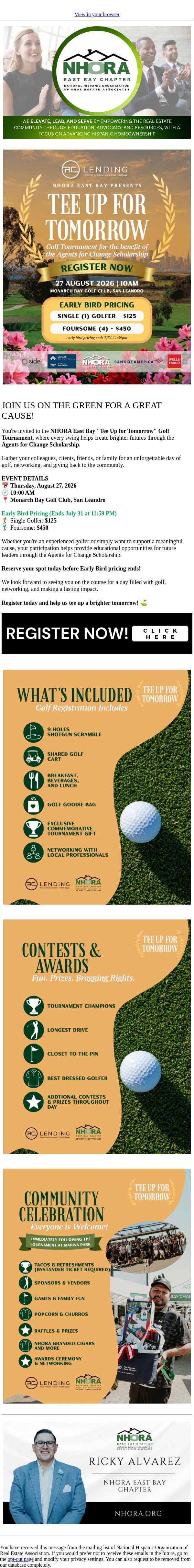 ⛳ Tee Up for Tomorrow – Play Golf. Change Lives. Register Today! email from NHORA screenshot