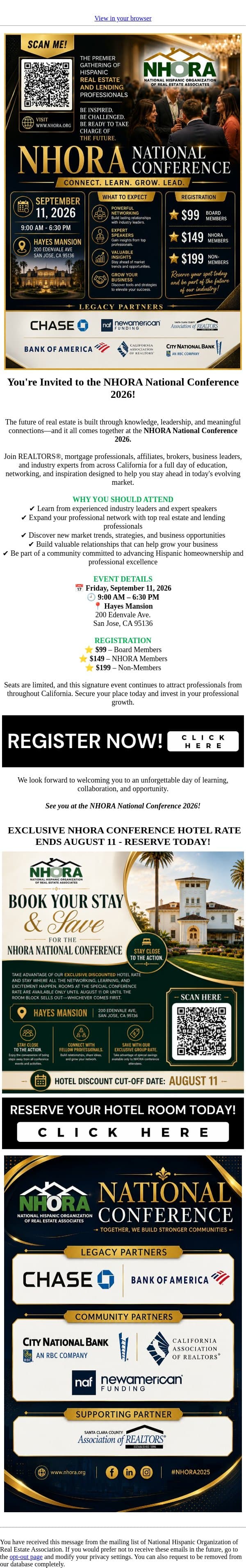 Don't Miss NHORA's Biggest Event of the Year – Register Today! email from NHORA screenshot