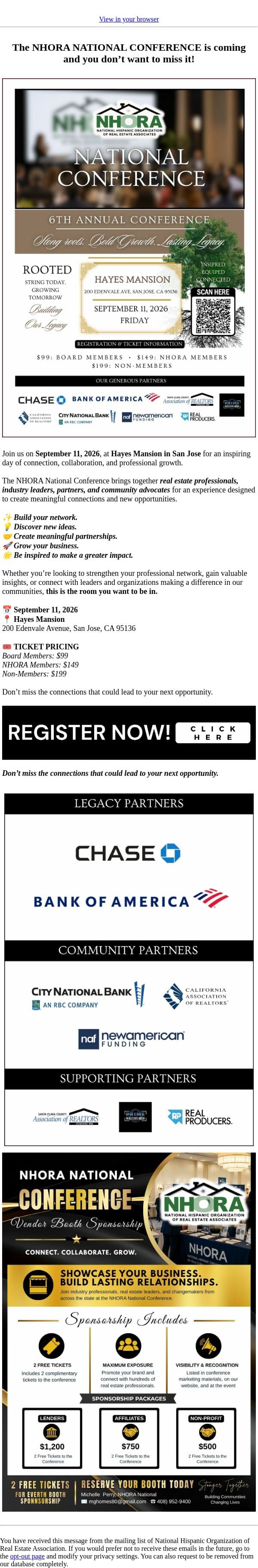 Don’t Just Attend. Be Part of the NHORA Experience. email from NHORA screenshot