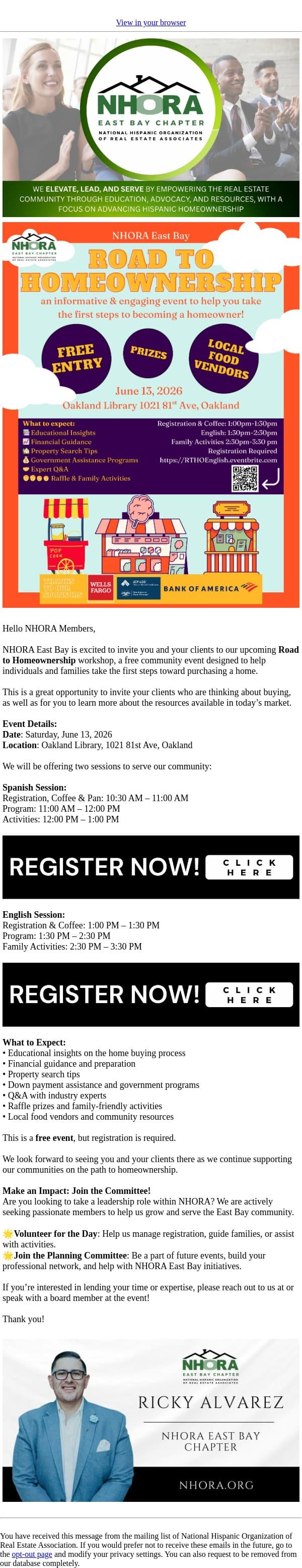 Road to Homeownership | Free Workshop for Your Clients & Community email from NHORA screenshot