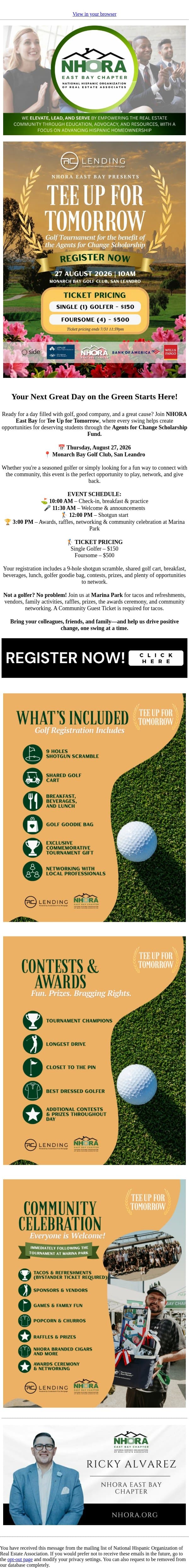 ⛳ Make Your Swing Count at Tee Up for Tomorrow! email from NHORA screenshot
