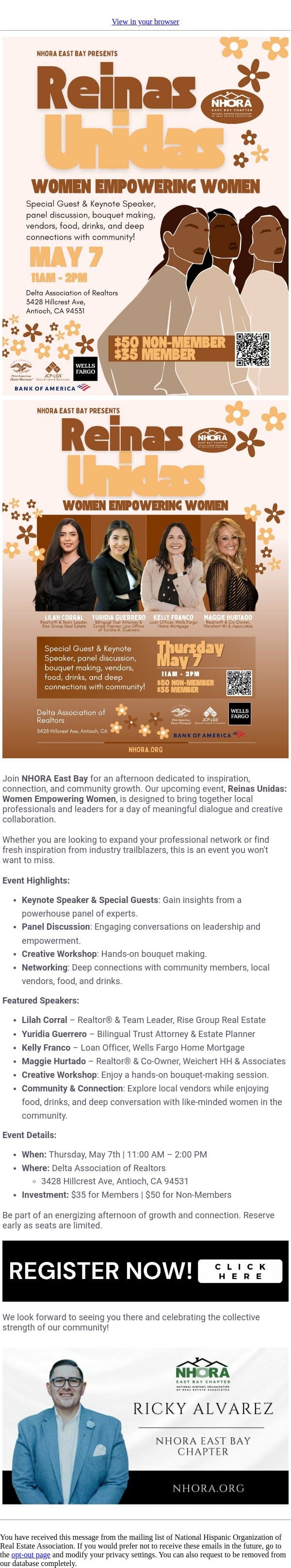 Meet the Trailblazers: NHORA East Bay’s Women Empowering Women Panel email from NHORA screenshot