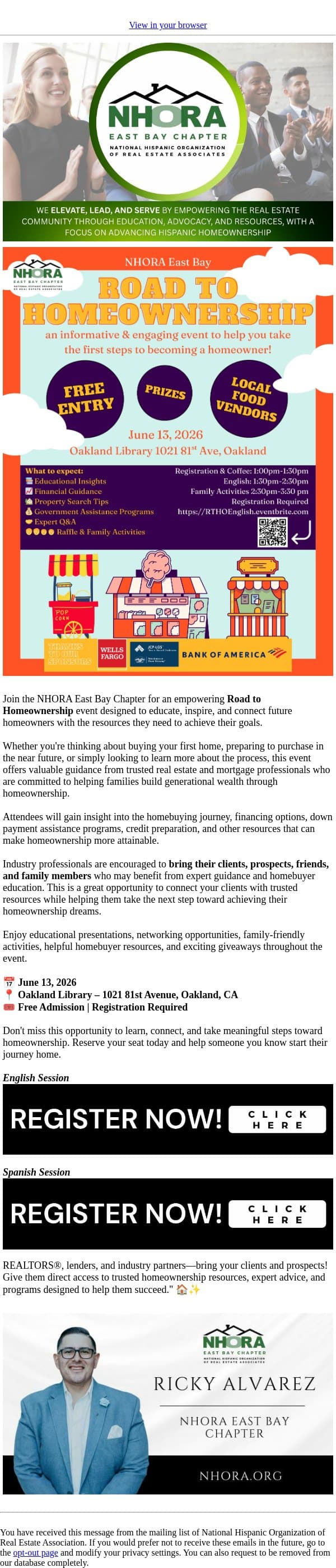 Seats Are Limited: Reserve Your Spot for Road to Homeownership email from NHORA screenshot