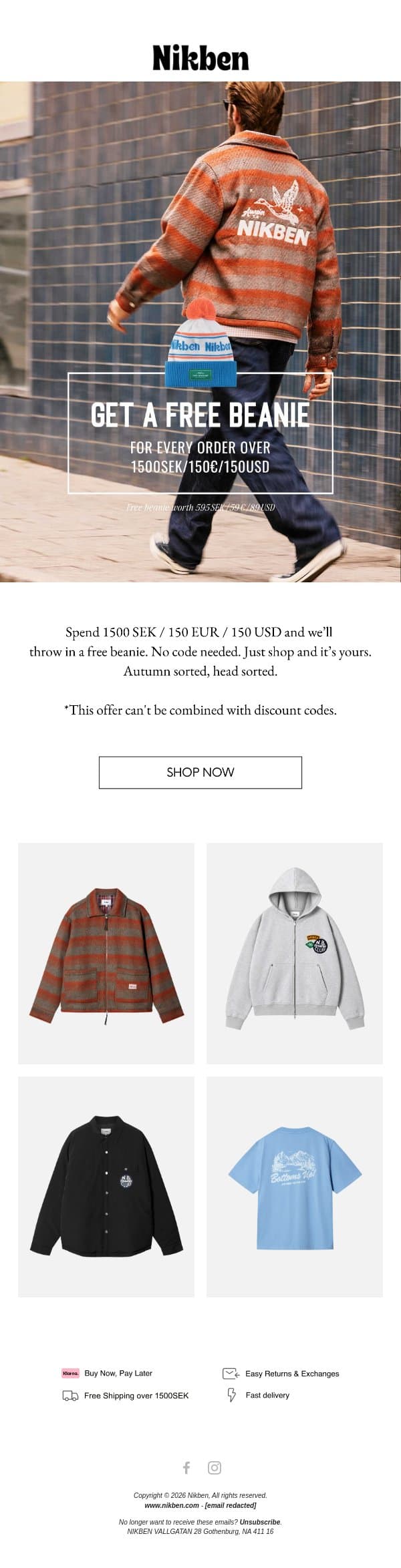 Free beanie. On us. email from Nikben screenshot