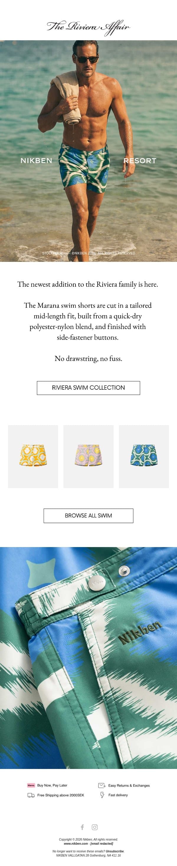 New Riviera Swim Shorts email from Nikben screenshot