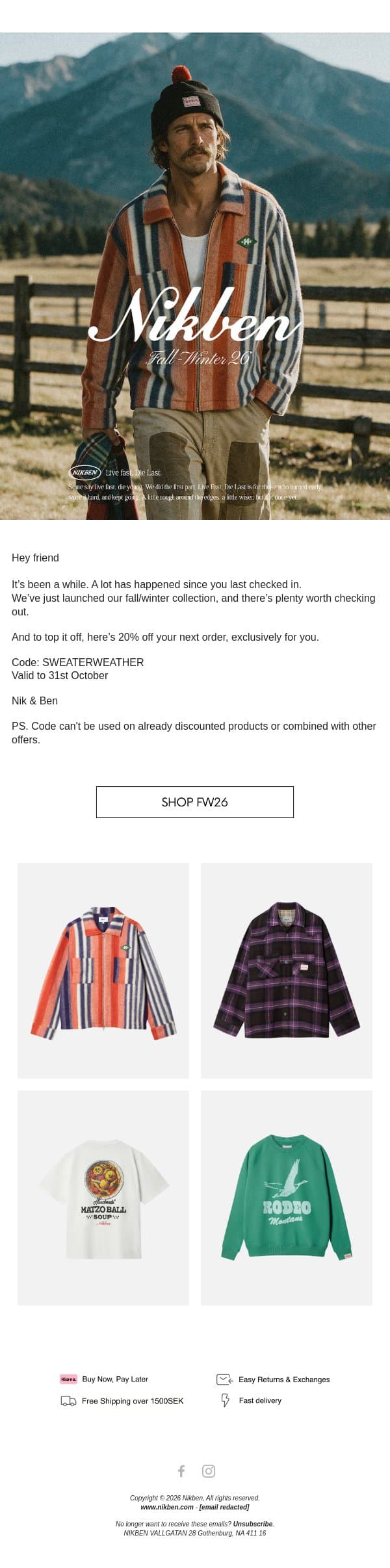 Here’s 20% off, just for you. email from Nikben screenshot
