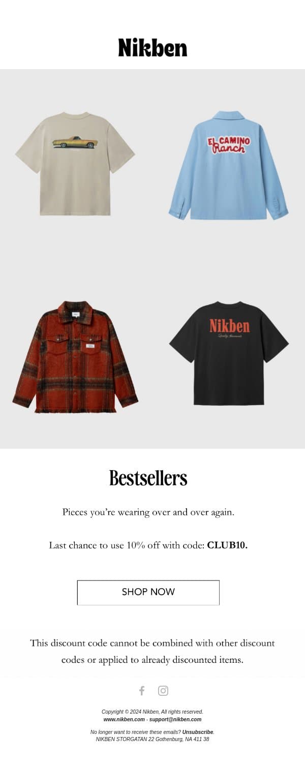 Meet our bestsellers email from Nikben screenshot