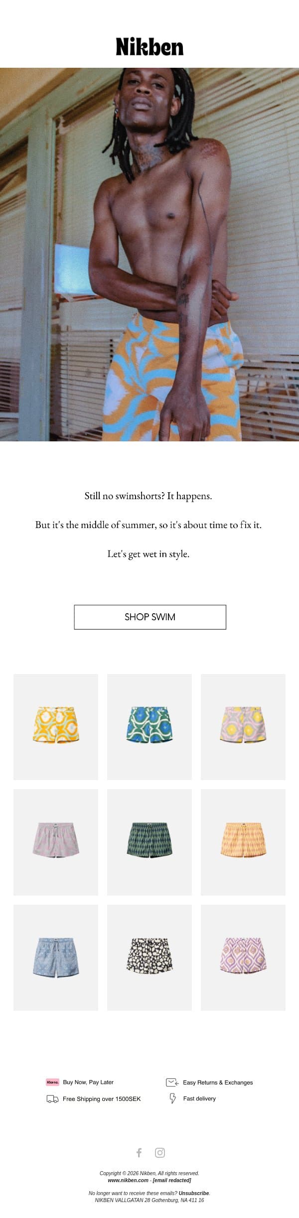 Still no swim shorts? email from Nikben screenshot
