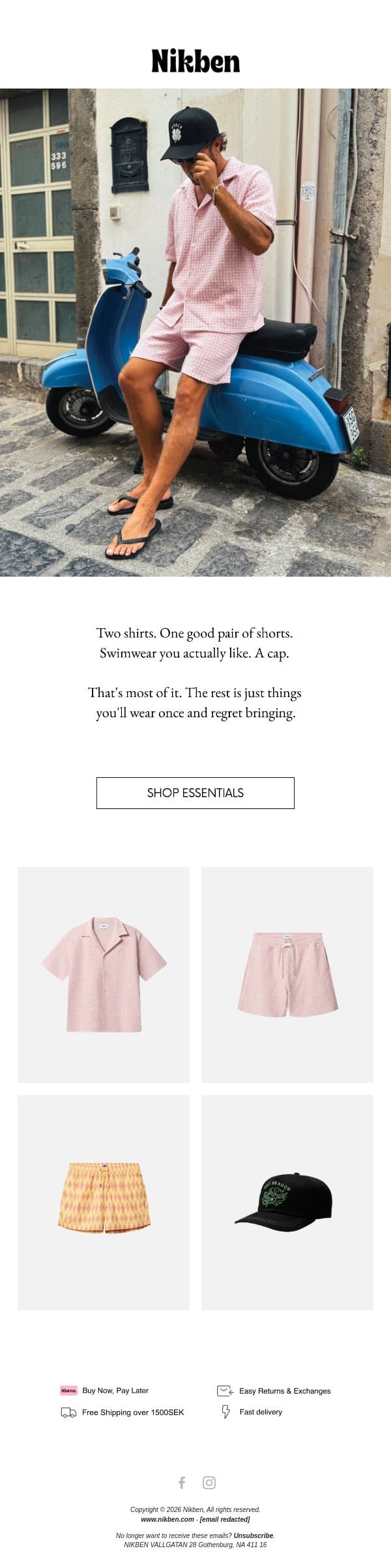 What to actually pack for vacay email from Nikben screenshot
