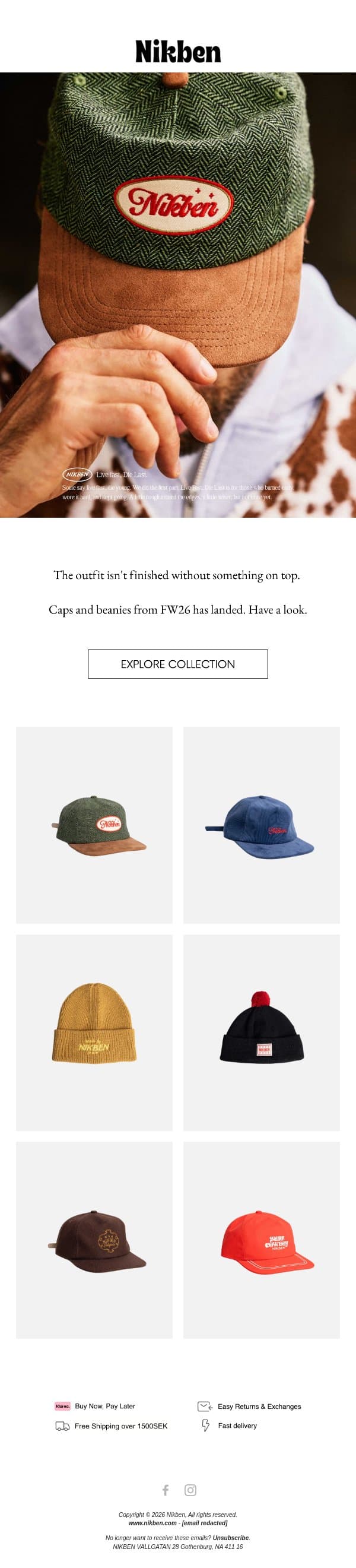 Cap or beanie? email from Nikben screenshot