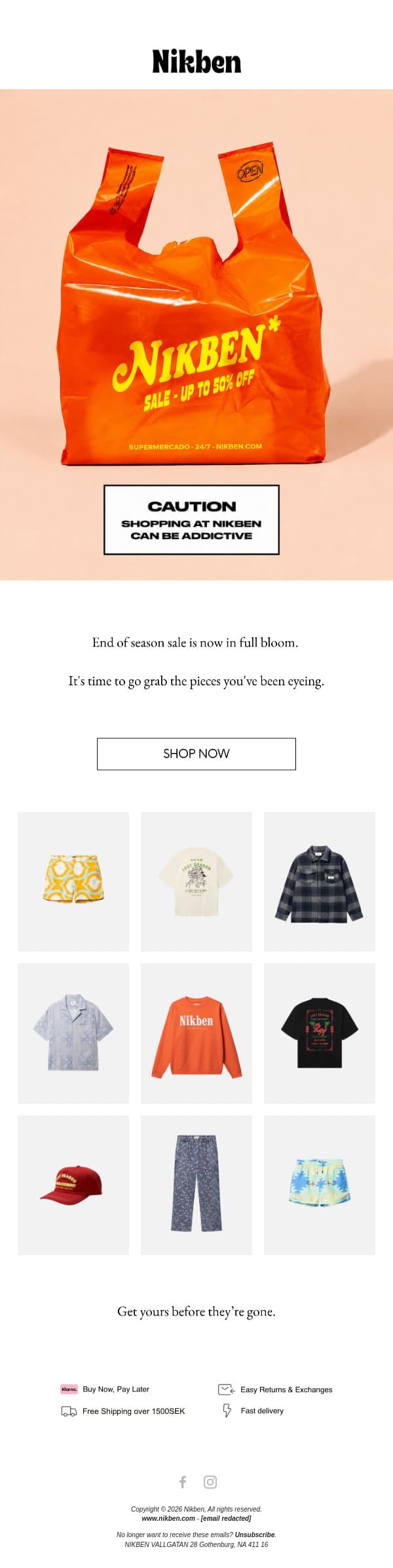 End of season sale. Still on email from Nikben screenshot