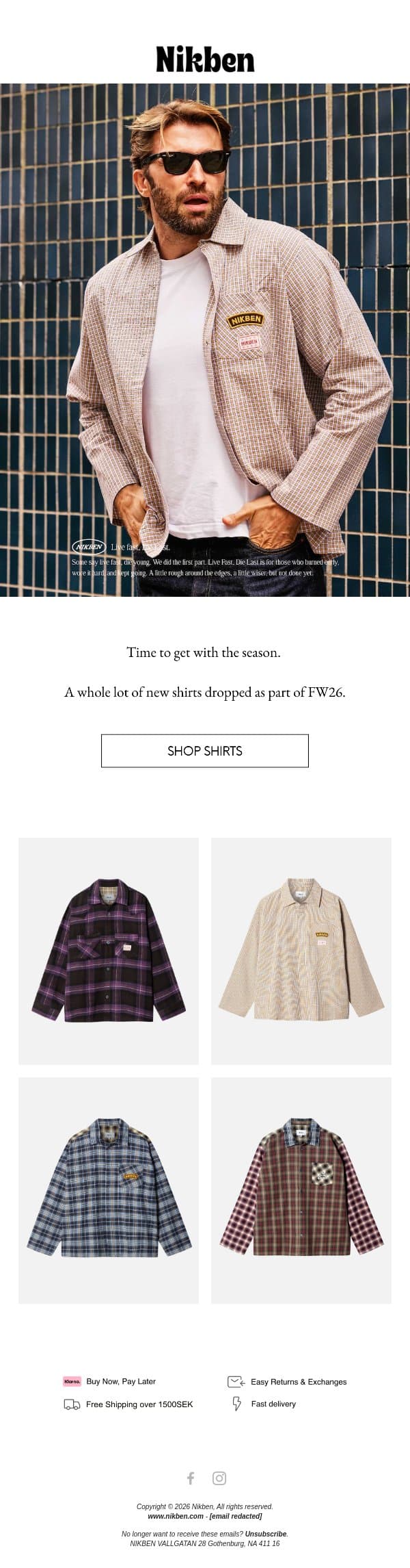 The FW26 shirt lineup is here. email from Nikben screenshot